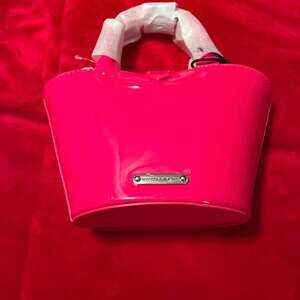 Rebecca Minkoff Megan Micro Fan Tote in Hot Pink Patent Leather $168 A405